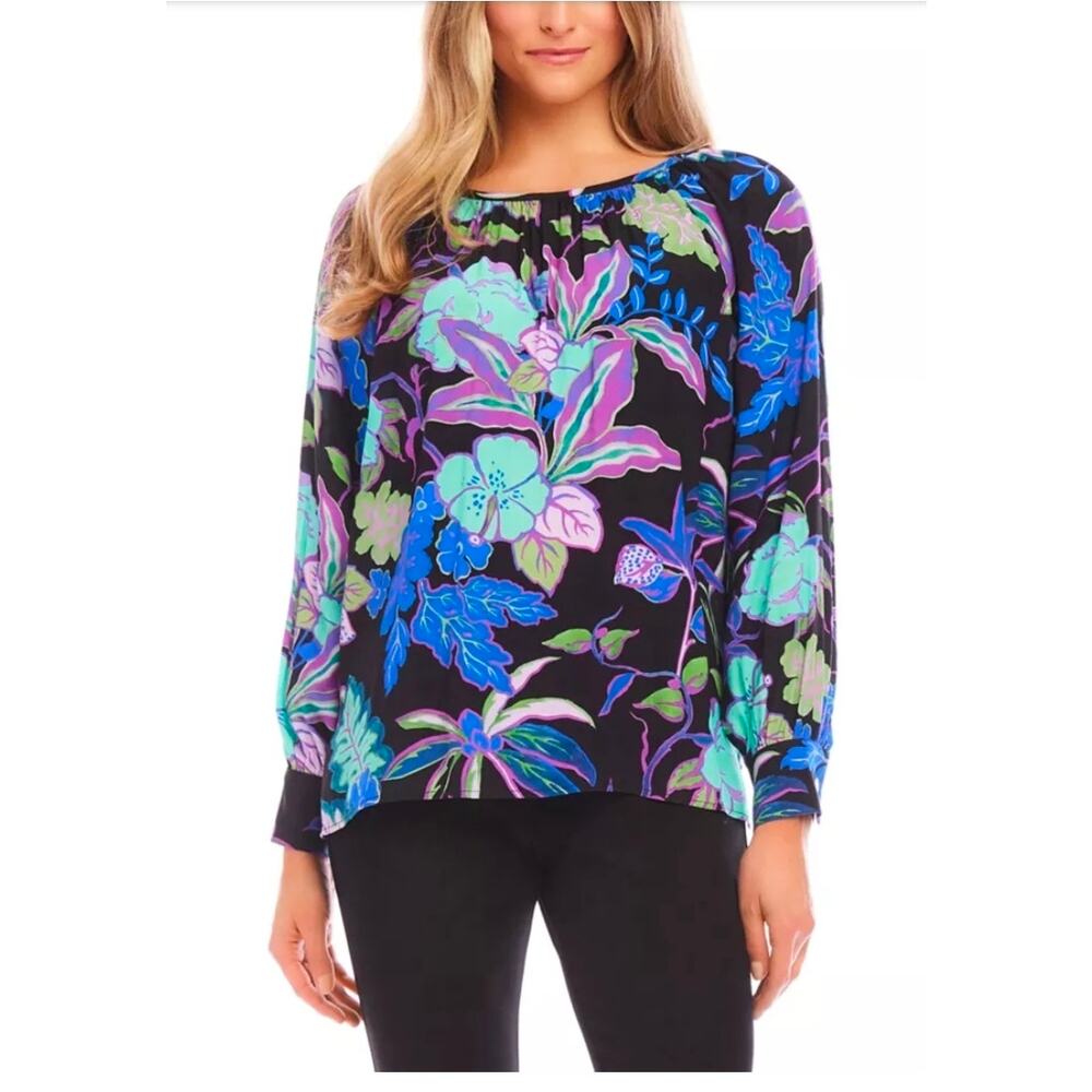 NwT ​Karen Kane Crystal Girl Viscose Floral Peasant Long Sleeve Top Oversized XS